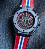Hublot Big Bang Unico Ferrari 45mm 7750 Movement Red Stripe Leather Band Watch